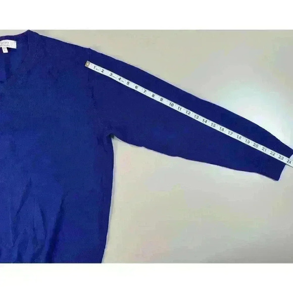 Extra Fine Merino Wool V Neck Sweater Blue Mens Size L Classic Preppy Turnbury - Picture 6 of 10